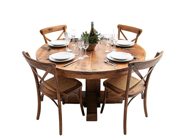Rustic Wooden Round Dining Table Set